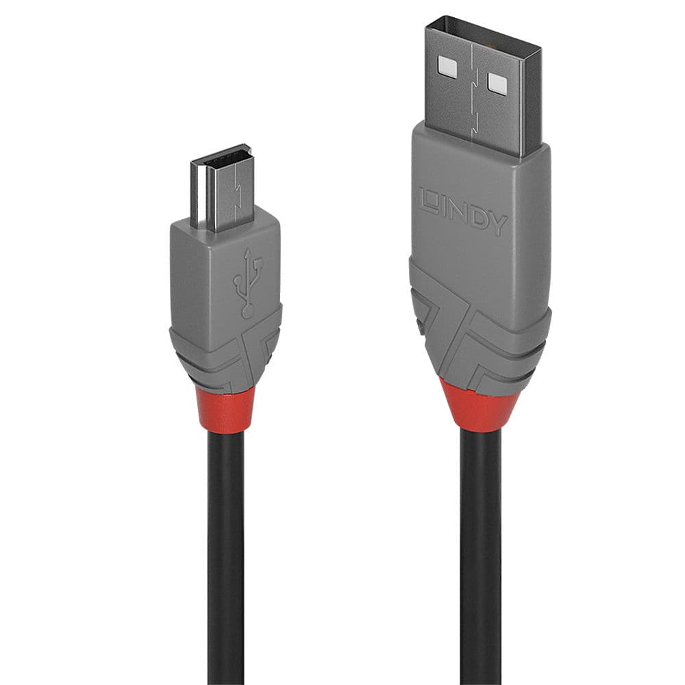 LINDY LNY-36722 :: Кабел USB 2.0 Type A към Mini-B, M/M, Anthra Line, черен, 1.0 м