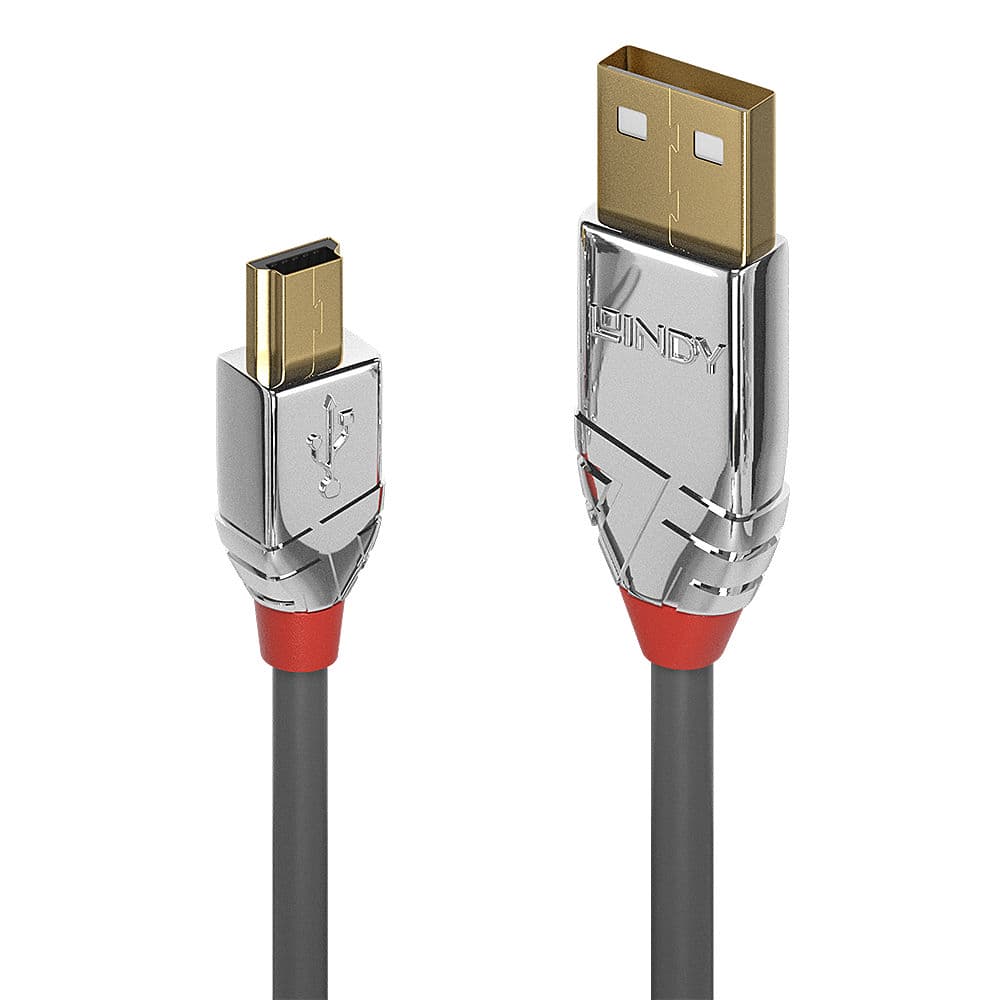LINDY LNY-36635 :: USB 2.0 кабел, Type A към Mini-B, M/M, Cromo Line, сив, 7.5 м