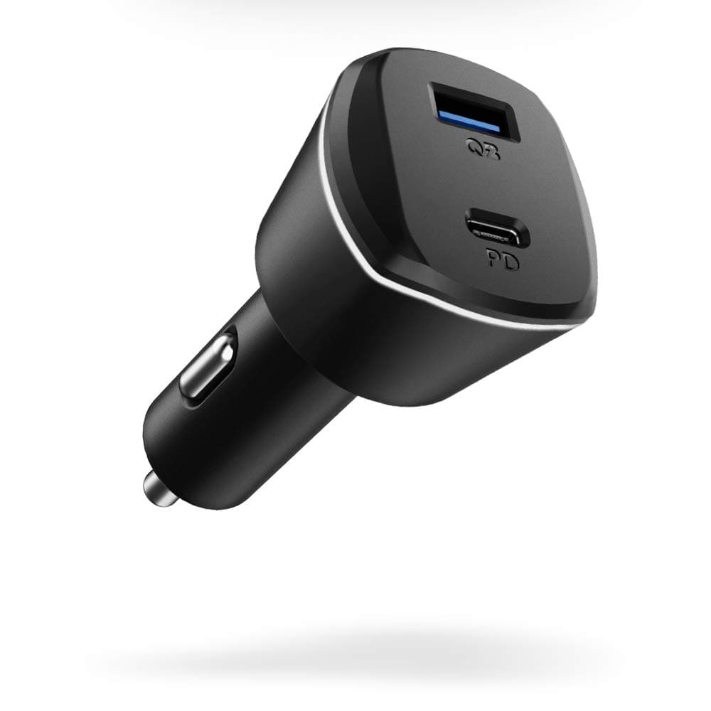 Зарядно за кола с технология за бързо зареждане с USB и USB-C изход - Spigen PC1800 PowerArc 30W ArcStation 2-Port Car Charger (черен)