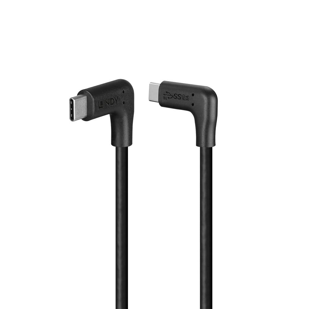 LINDY LNY-32022 :: Кабел USB 3.2, Type C, M-M, 90° десен към 90° десен, 10 Gbps, черен, 0.5 м