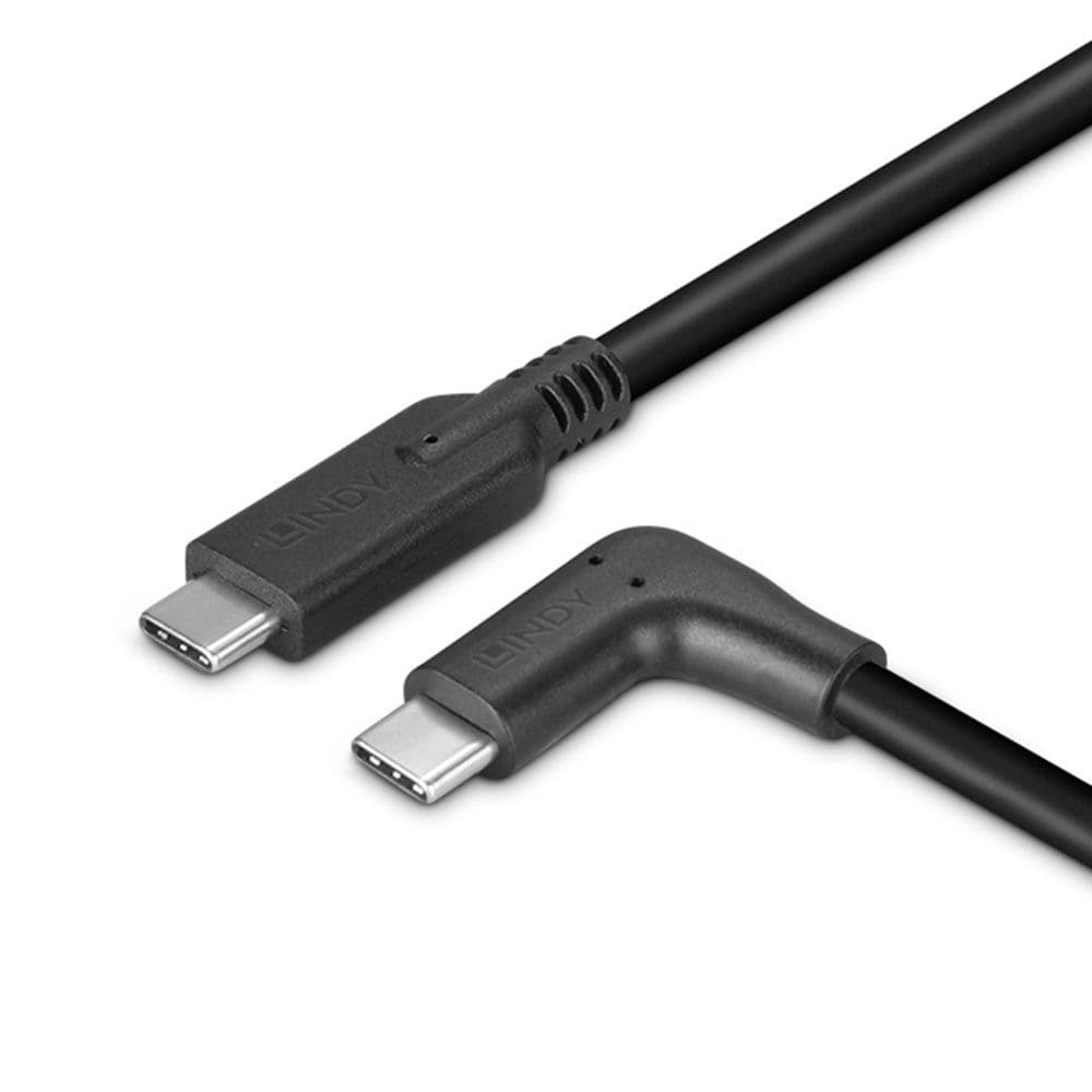 LINDY LNY-32017 :: Кабел USB 3.2 USB-C към USB-C, М/М, 90° под ъгъл, десен, 10 Gbps, черен, 0.5 м