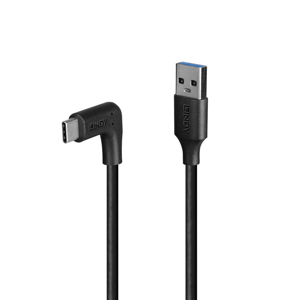 LINDY LNY-32013 :: Кабел USB 3.2, Type A към C, М/М, 90° под ъгъл, 10Gbps, черен, 1.0 м