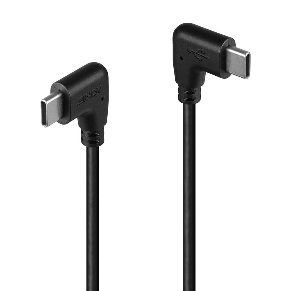 LINDY LNY-32009 :: Кабел USB 2.0, USB-C към USB-C, M/M, 2x 90° под ъгъл, десен, черен, 1.0 м