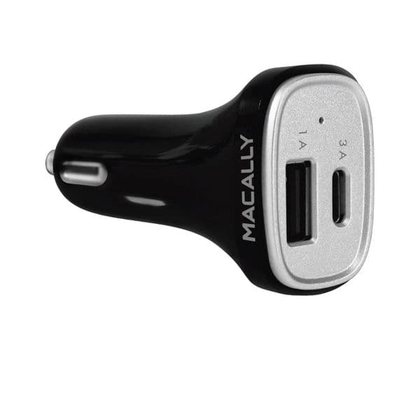 Зарядно за кола с USB-A и USB-C изходи за зареждане на мобилни устройства - Macally 20W USB-C/USB-A Car Charger