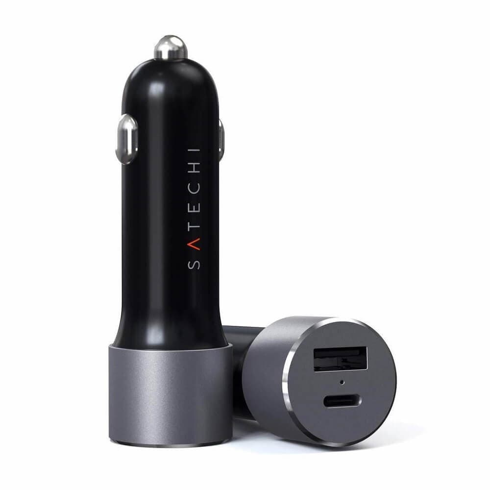 Зарядно за кола с USB и USB-C изходи и технология за бързо зареждане - Satechi 72W Type-C PD Car Charger (черен)