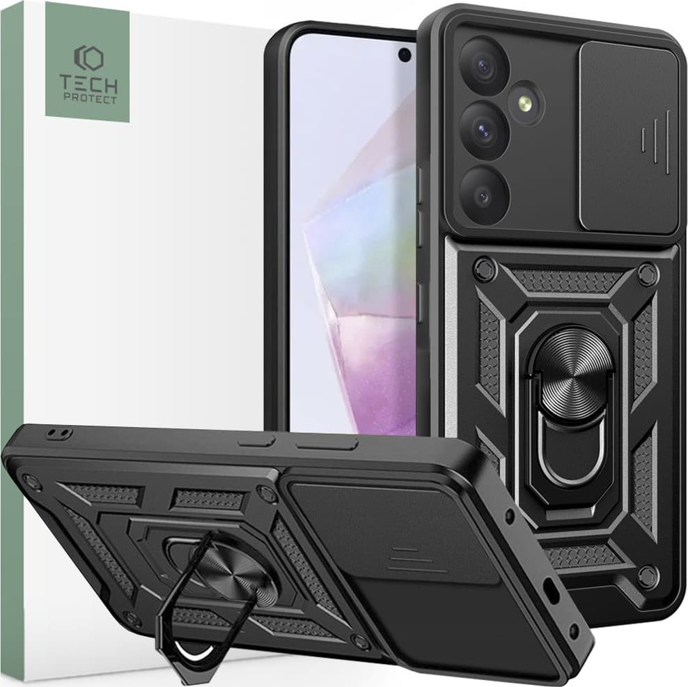 Хибриден удароустойчив кейс с пръстен против изпускане за Samsung Galaxy A55 5G - Tech-Protect CamShield Pro Hard Case (черен)