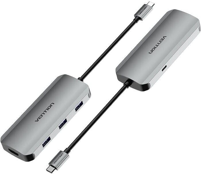 Докинг станция Vention TODHB, от USB-C към USB-C(PD), 3x USB A, 1x HDMI, 100W, сива