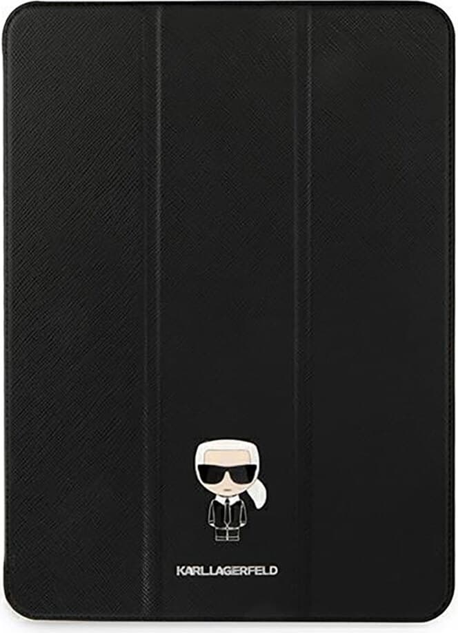 Дизайнерски кожен кейс с поставка за iPad Pro 12.9 M1 (2021) - Karl Lagerfeld Saffiano Metal Logo Folio Case (черен)
