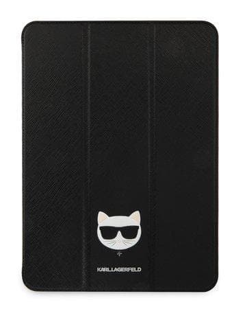 Дизайнерски кожен кейс с поставка за iPad Pro 12.9 M1 (2021) - Karl Lagerfeld Saffiano Choupette Head Folio Case (черен)