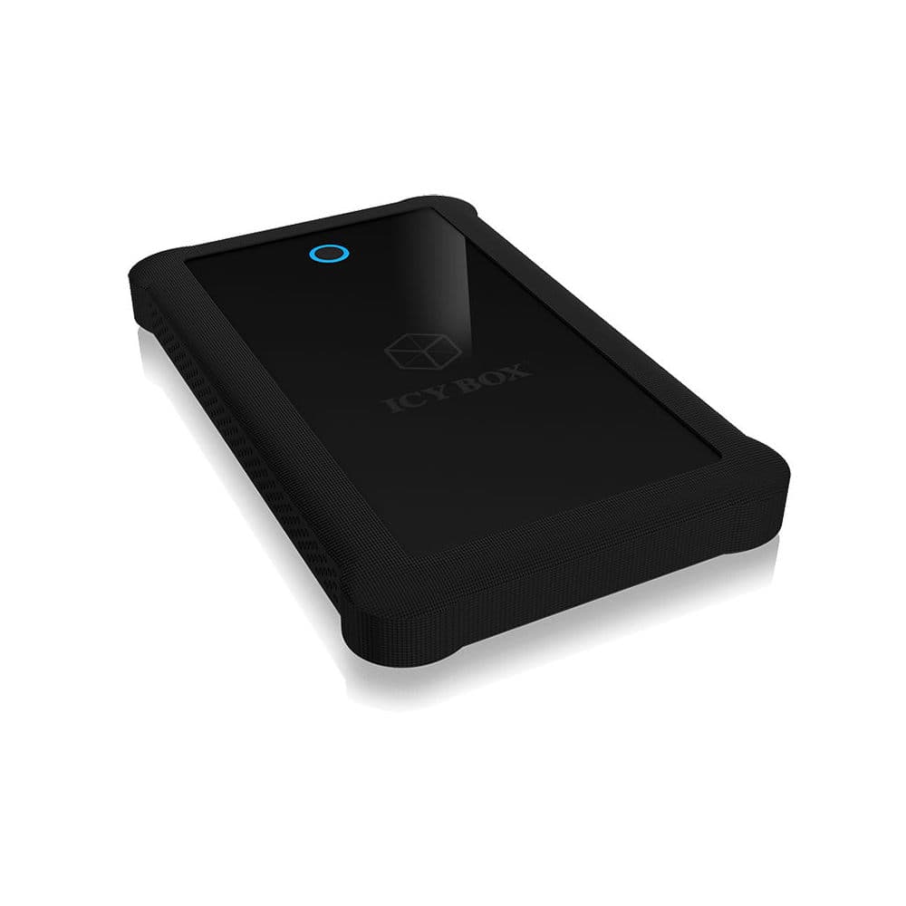 ICYBOX IB-233U3-B :: USB 3.0 външна кутия 2.5" SATA HDD/SDD, до 9.5 мм дискове, черна, със силиконов калъфия за
