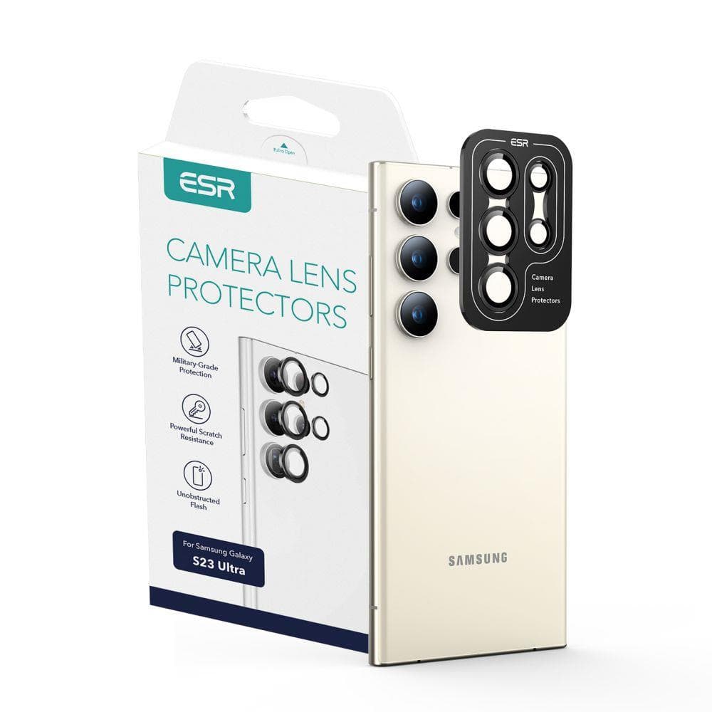 Предпазни стъклени защитни лещи за камерата на Samsung Galaxy S23 Ultra - ESR Camera Lens Protector (черен-прозрачен)