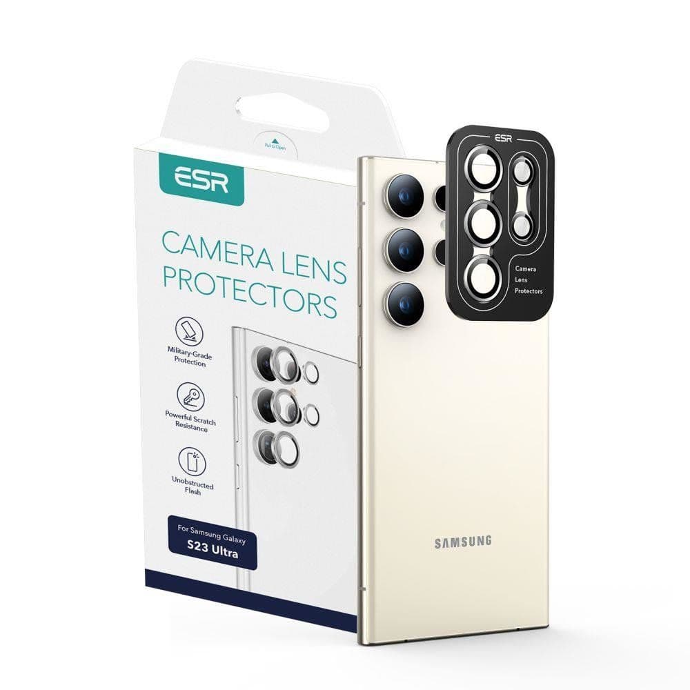 Предпазни стъклени защитни лещи за камерата на Samsung Galaxy S23 Ultra - ESR Camera Lens Protector (сребрист-прозрачен)