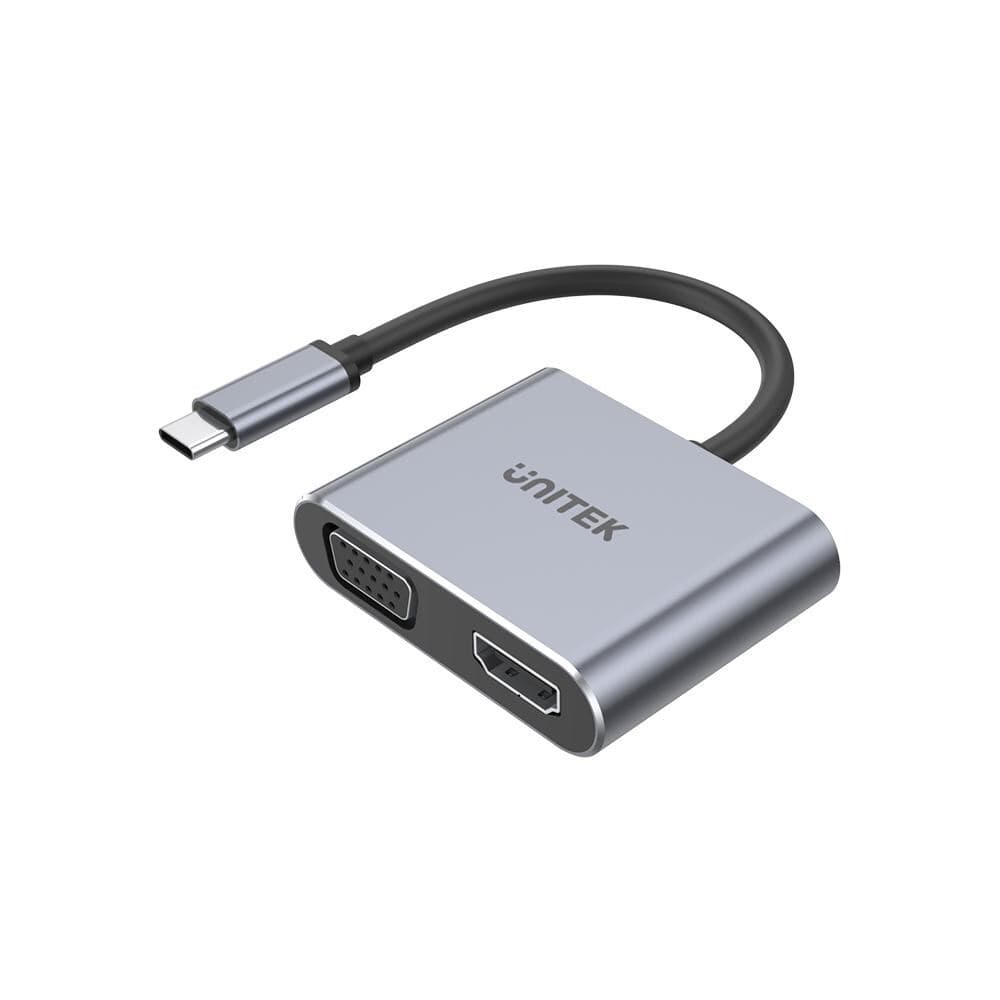 Докинг станция Unitek D1049A, от USB-C към 1x USB-C(PD), 1x USB-A, 1x HDMI, 1x VGA, сива