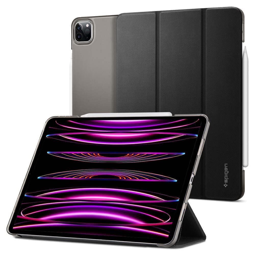 Полиуретанов кейс с поставка за iPad Pro 12.9 M2 (2022), iPad Pro 12.9 M1 (2021) - Spigen Liquid Air Folio Case (черен)
