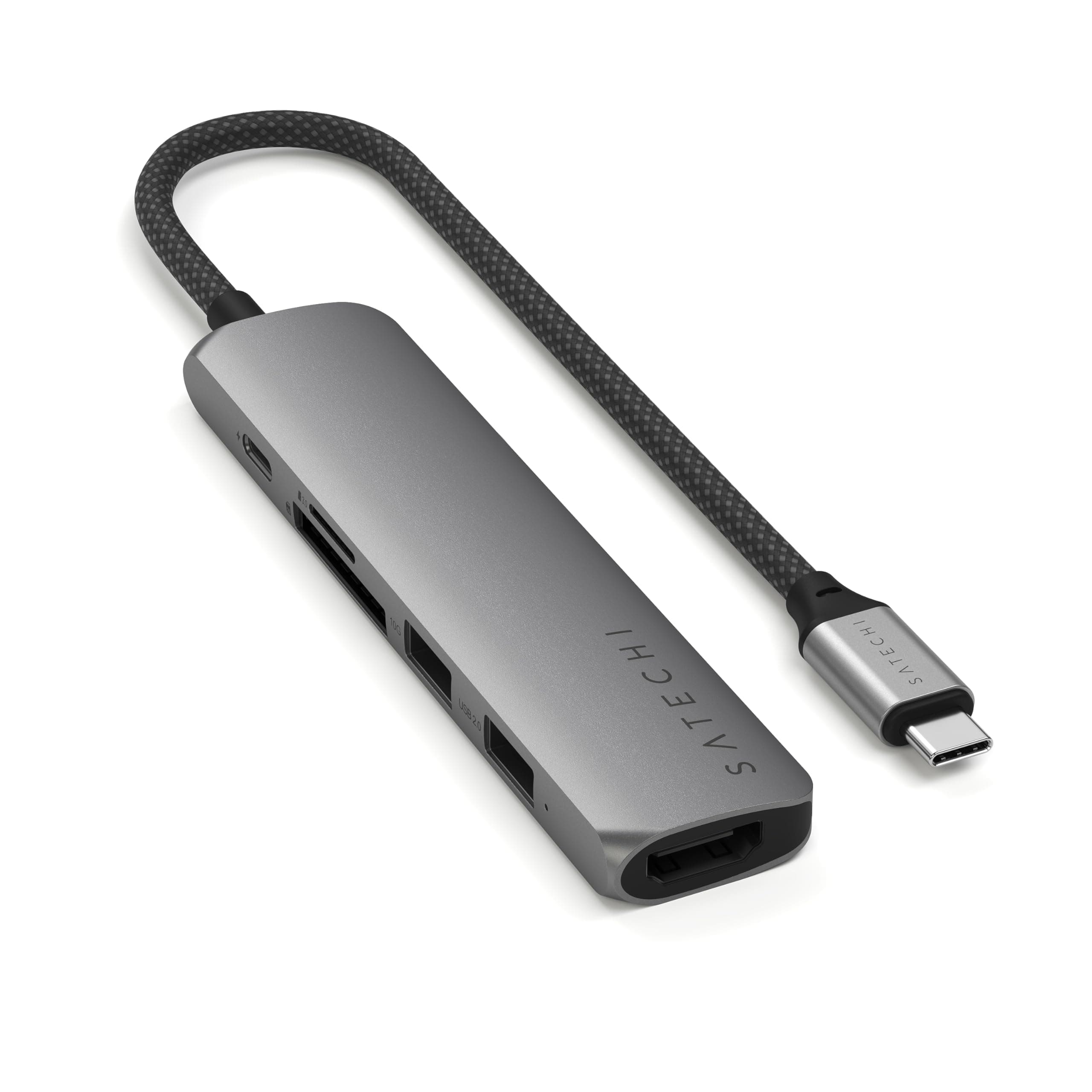 Докинг станция Satechi ST-P6SM, от USB-C към 1x USB-C(PD), 2x USB-A, 1x HDMI, 1x SD четец, 1x MicroSD четец, сива