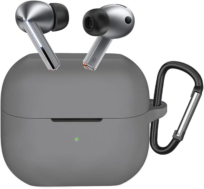 Силиконов калъф с карабинер за Samsung Galaxy Buds 3, Galaxy Buds 3 Pro (сив) - Techsuit Ultrathin Silicone Case