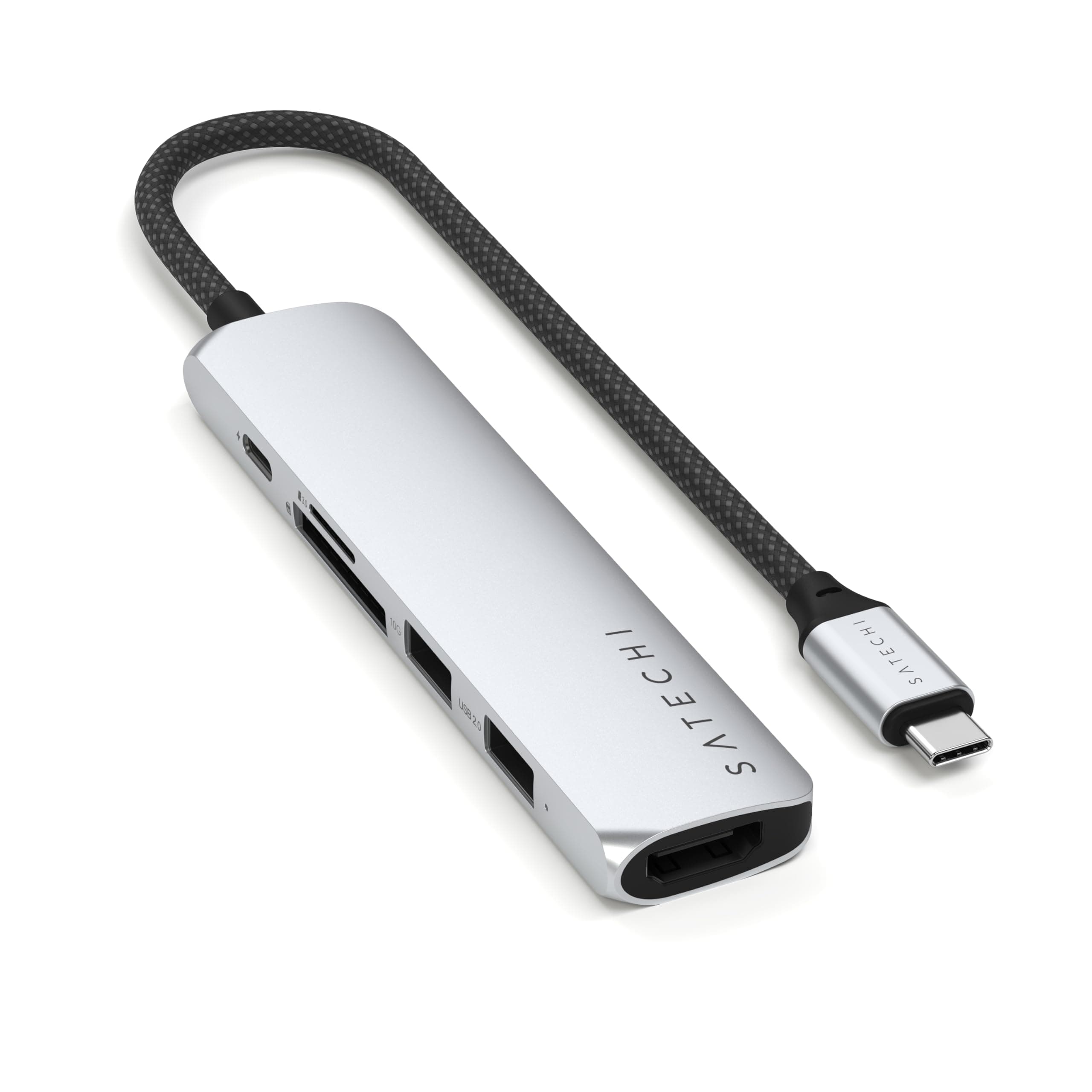 Докинг станция Satechi ST-P6SS, от USB-C към 1x USB-C(PD), 2x USB-A, 1x HDMI, 1x SD четец, 1x MicroSD четец, сребриста