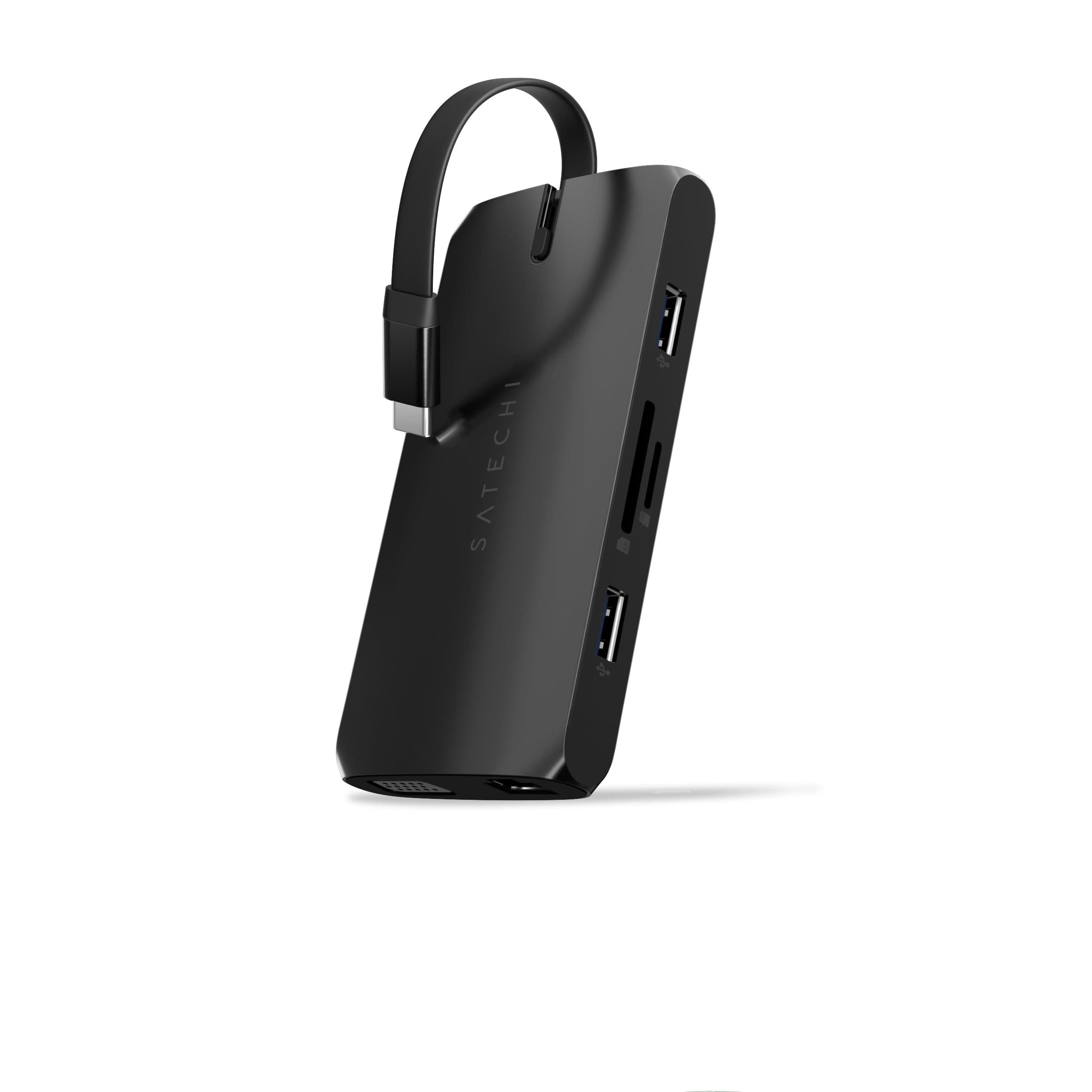 Докинг станция Satechi ST-UCMBAK, от USB-C към 1x USB-C(PD), 2x USB-A, 1x HDMI, 1x VGA, 1x RJ45, 1x SD четец, 1x MicroSD четец, черна