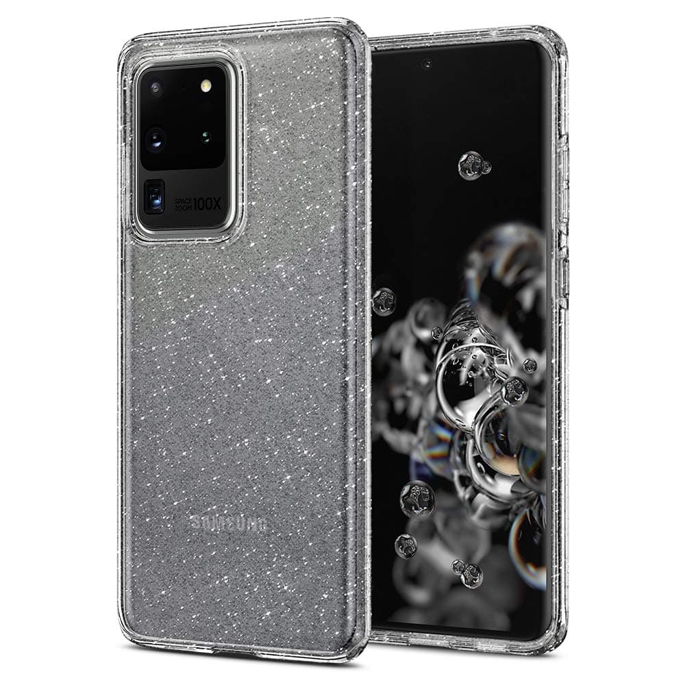 Тънък качествен силиконов (TPU) калъф за Samsung Galaxy S20 Ultra (прозрачен) - Spigen Liquid Crystal Glitter Case