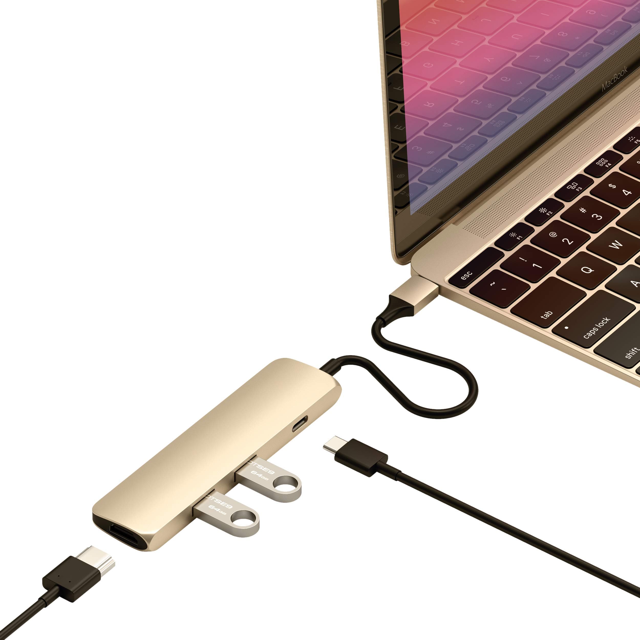 Докинг станция Satechi ST-CMAG, от USB-C към 1x USB-C, 2x USB-A, 1x HDMI, златиста