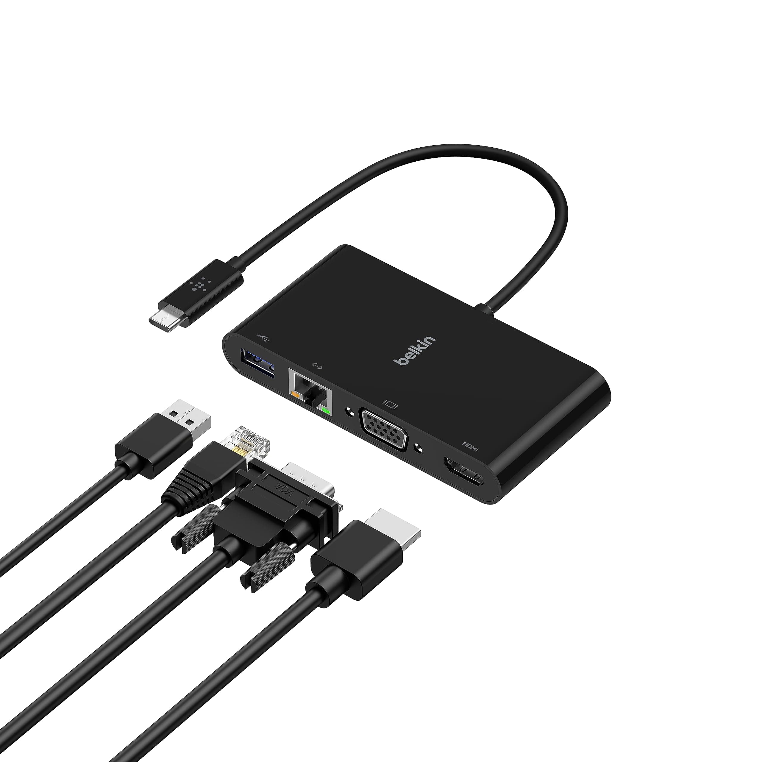 Докинг станция Belkin AVC005btBK, от USB-C към 1x USB-A, 1x HDMI, 1x VGA, 1x RJ45, черна