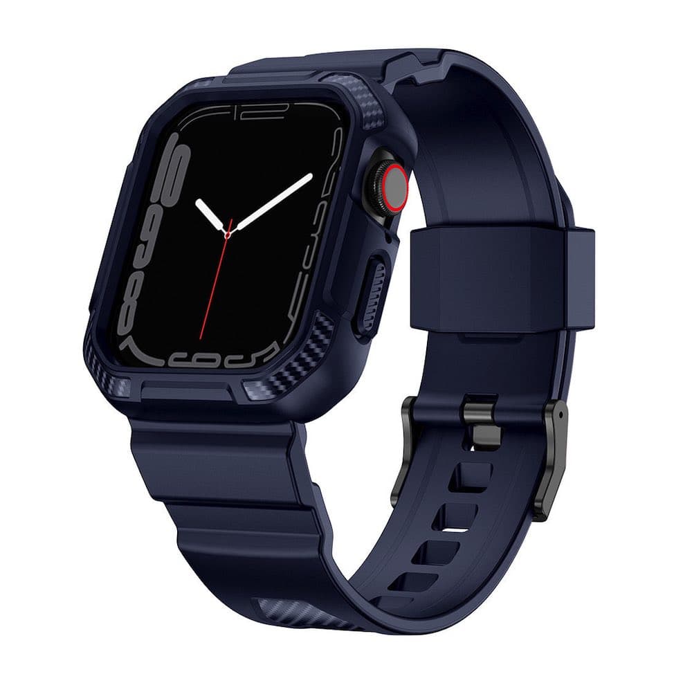Удароустойчив TPU кейс с вградена каишка за Apple Watch 44мм, 45мм - Kingxbar 2in1 Watch Strap and Case CYF537 (син)