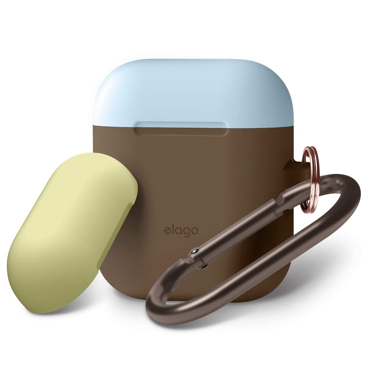 Калъф за слушалки Elago Duo Hang Silicone Case EAPDH-DBR-YEPBL, за Apple AirPods, силиконов, кафяв