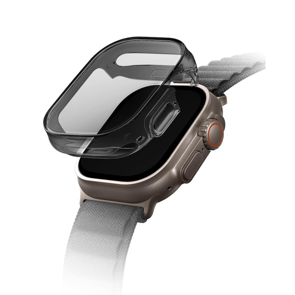 Качествен силиконов (TPU) кейс с вграден протектор за дисплея на Apple Watch Ultra, Ultra 2 49мм - Uniq Garde Hybrid Apple Watch Case (черен-прозрачен)