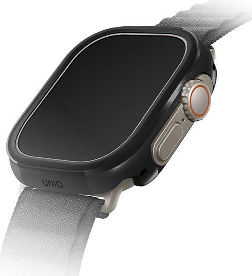 Удароустойчив хибриден кейс за Apple Watch Ultra, Ultra 2 49мм - Uniq Valencia Reinforced Aluminium Protective Case (черен)