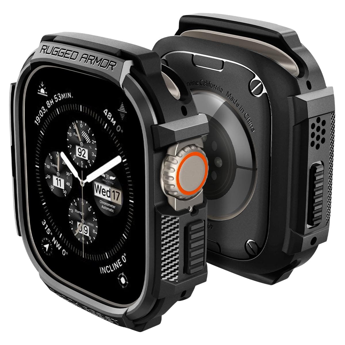 Удароустойчив TPU кейс за Apple Watch Ultra, Ultra 2 49мм - Spigen Rugged Armor Case (черен)