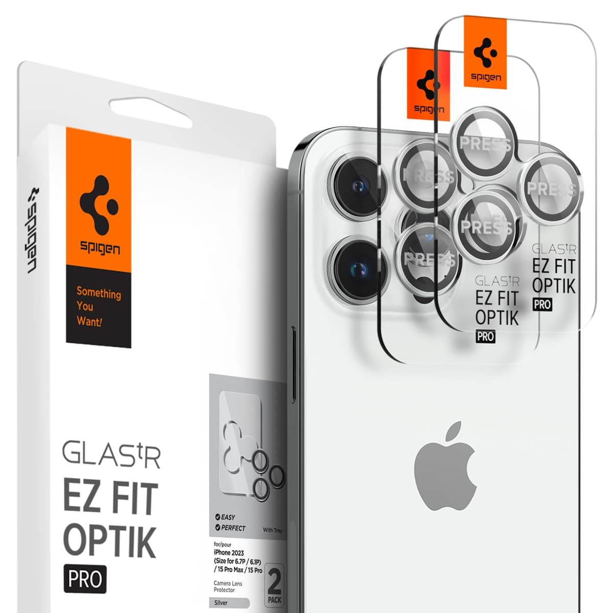 2 комплекта предпазни стъклени лещи за камерата на iPhone 14 Pro, iPhone 14 Pro Max - Spigen Optik Pro tR Ez Fit Lens Protector (сребрист)