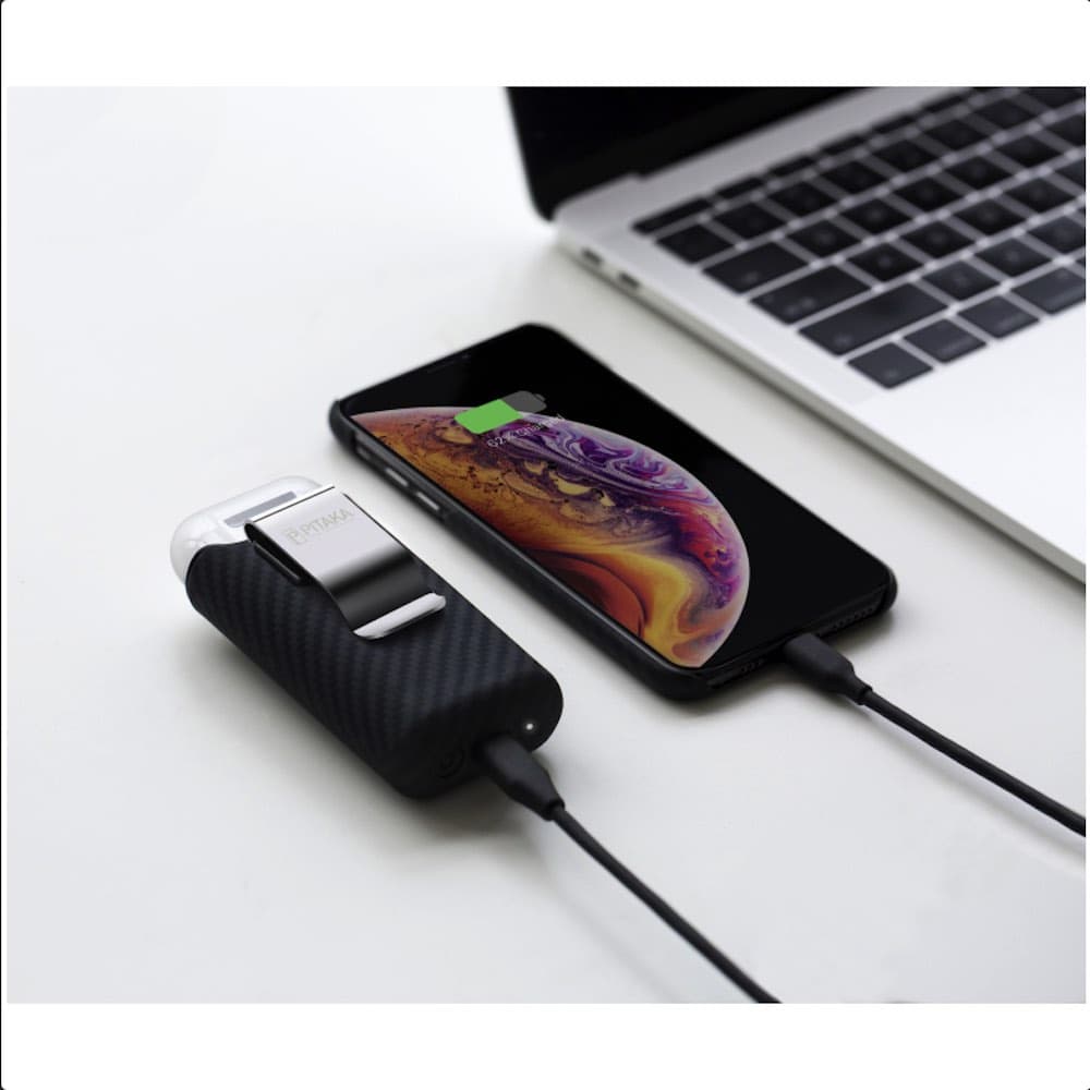 Преносима външна батерия за AirPods и Apple AirPods 2 - Pitaka Air Pal Aramid Fiber AirPods Powerbank 1200mAh (черен)