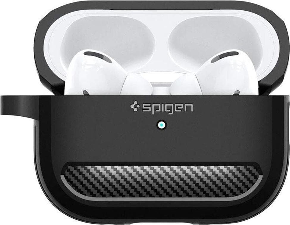 Силиконов удароустойчив кейс с карабинер за Apple AirPods Pro 2 - Spigen Rugged Armor Case (черен)
