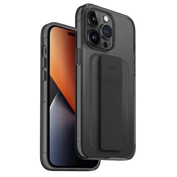 Хибриден удароустойчив кейс с лента за ръка за iPhone 14 Pro - Uniq Heldro Mount Case (черен)
