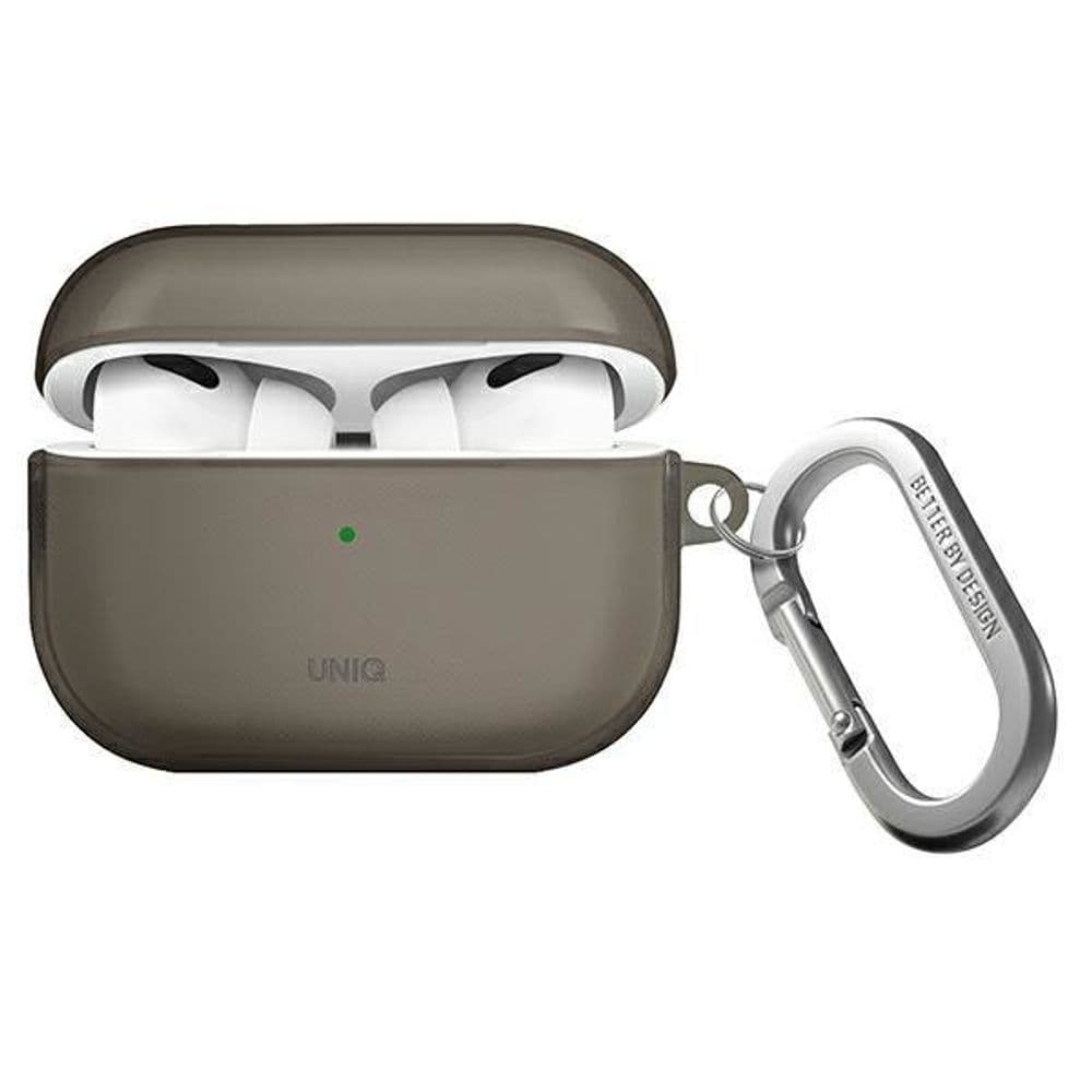 Силиконов калъф с карабинер за Apple AirPods Pro 2 - Uniq AirPods Pro 2 Glase Silicone Case (черен-прозрачен)