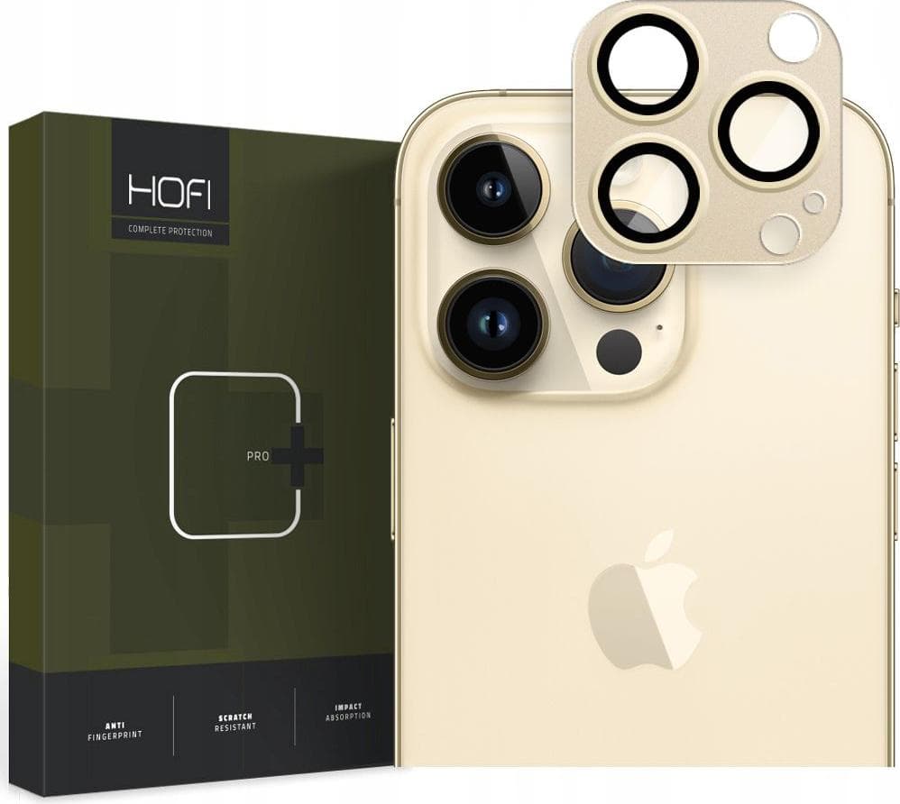 Предпазна метална плочка за камерата на iPhone 14 Pro, iPhone 14 Pro Max - Hofi FullCam Pro Plus Lens Protector (златист)