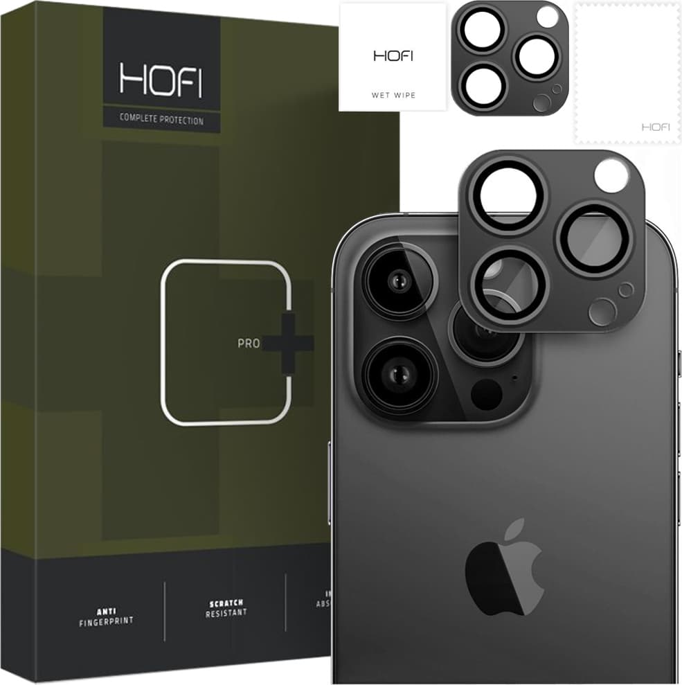 Предпазна метална плочка за камерата на iPhone 14 Pro, iPhone 14 Pro Max - Hofi FullCam Pro Plus Lens Protector (черен)