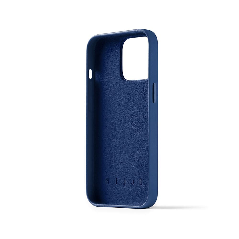 Премиум кожен (естествена кожа) кейс с джоб за кредитна карта за iPhone 14 Pro Max - Mujjo Leather Wallet Case (син)