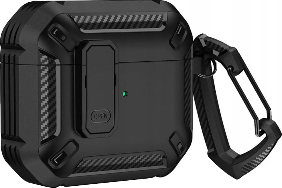 Хибриден удароустойчив кейс с карабинер за Apple Airpods Pro, Airpods Pro 2 - Tech-Protect X-Carbo Hybrid Case (черен)