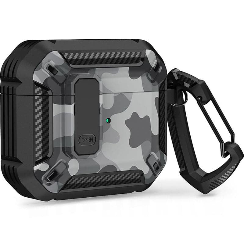 Хибриден удароустойчив кейс с карабинер за Apple Airpods Pro, Airpods Pro 2 - Tech-Protect X-Carbo Hybrid Case (сив-камуфлаж)