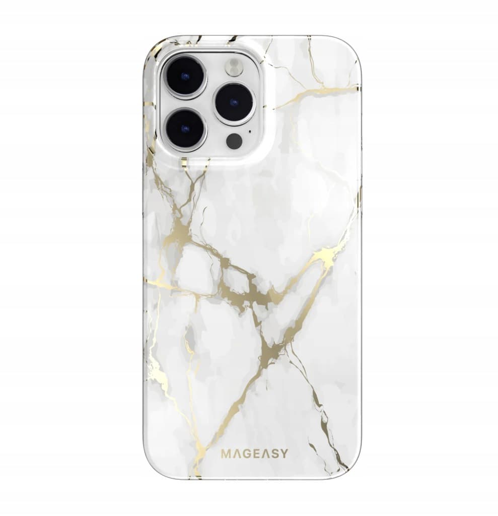 Дизайнерски хибриден удароустойчив кейс за iPhone 14 Pro Max (бял) - Mageasy Marble Case