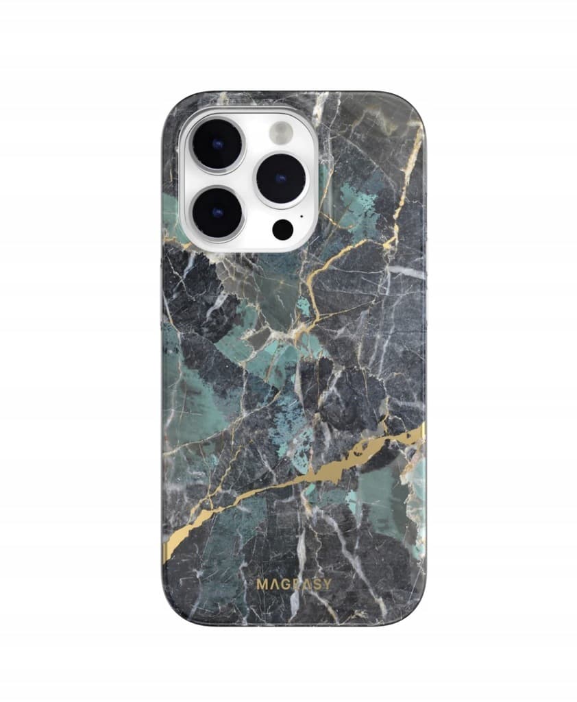 Дизайнерски хибриден удароустойчив кейс за iPhone 14 Pro (син) - Mageasy Marble Case