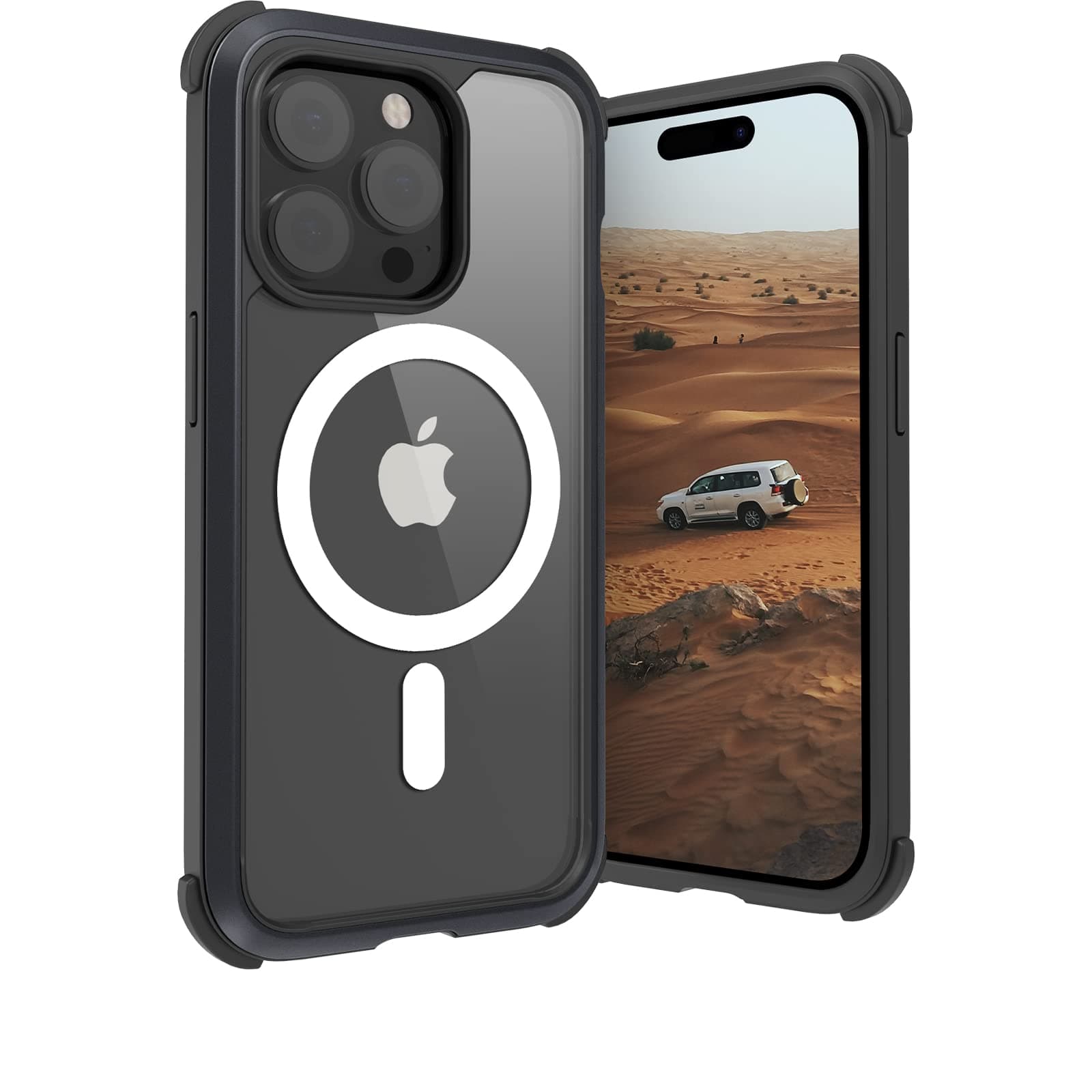 Удароустойчив хибриден кейс с Magsafe за iPhone 14 Pro (черен) - Mageasy Odyssey M Metal Rugged Case With Magsafe