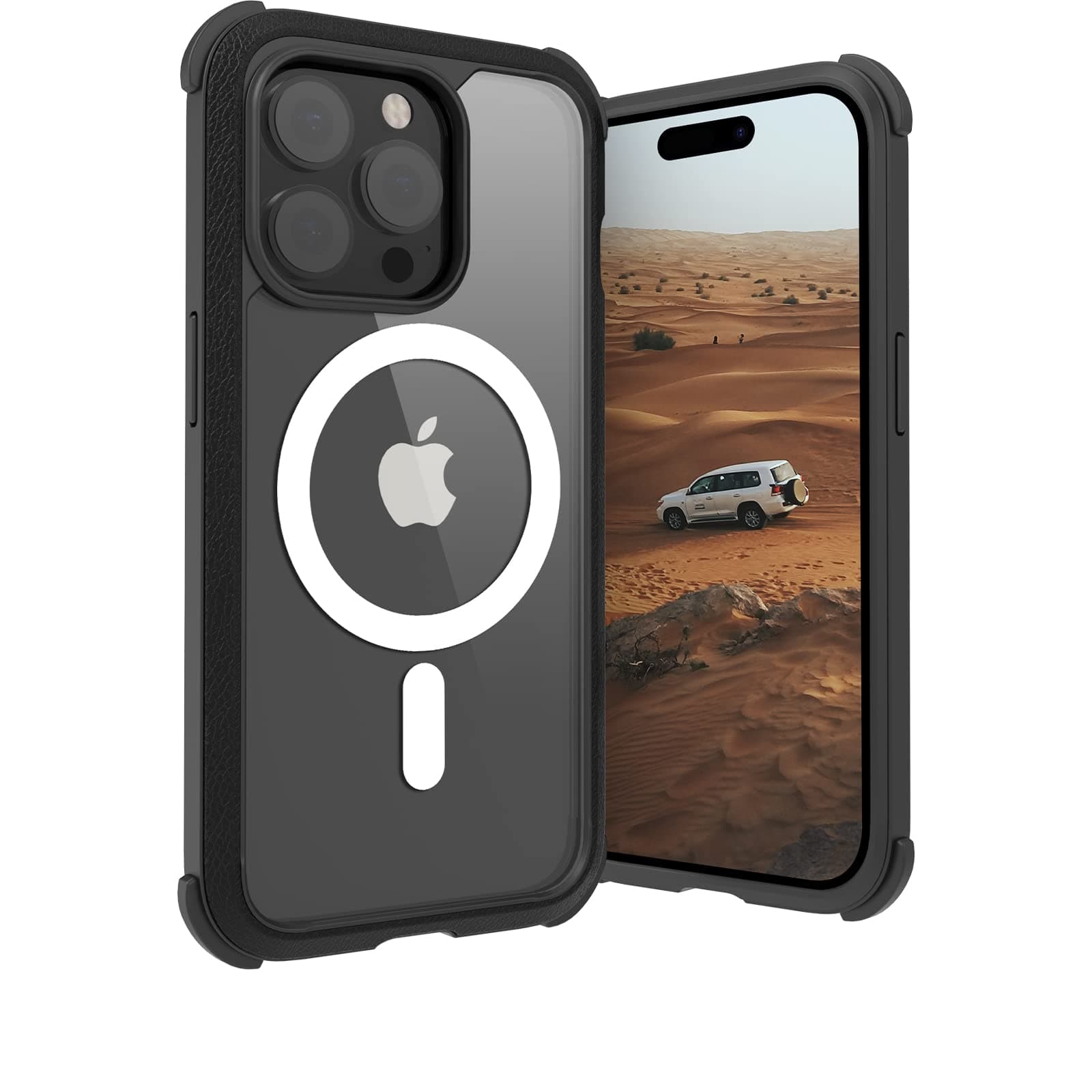 Удароустойчив хибриден кейс с Magsafe за iPhone 14 Pro (черен) - Mageasy Odyssey M Leather Rugged Case With Magsafe