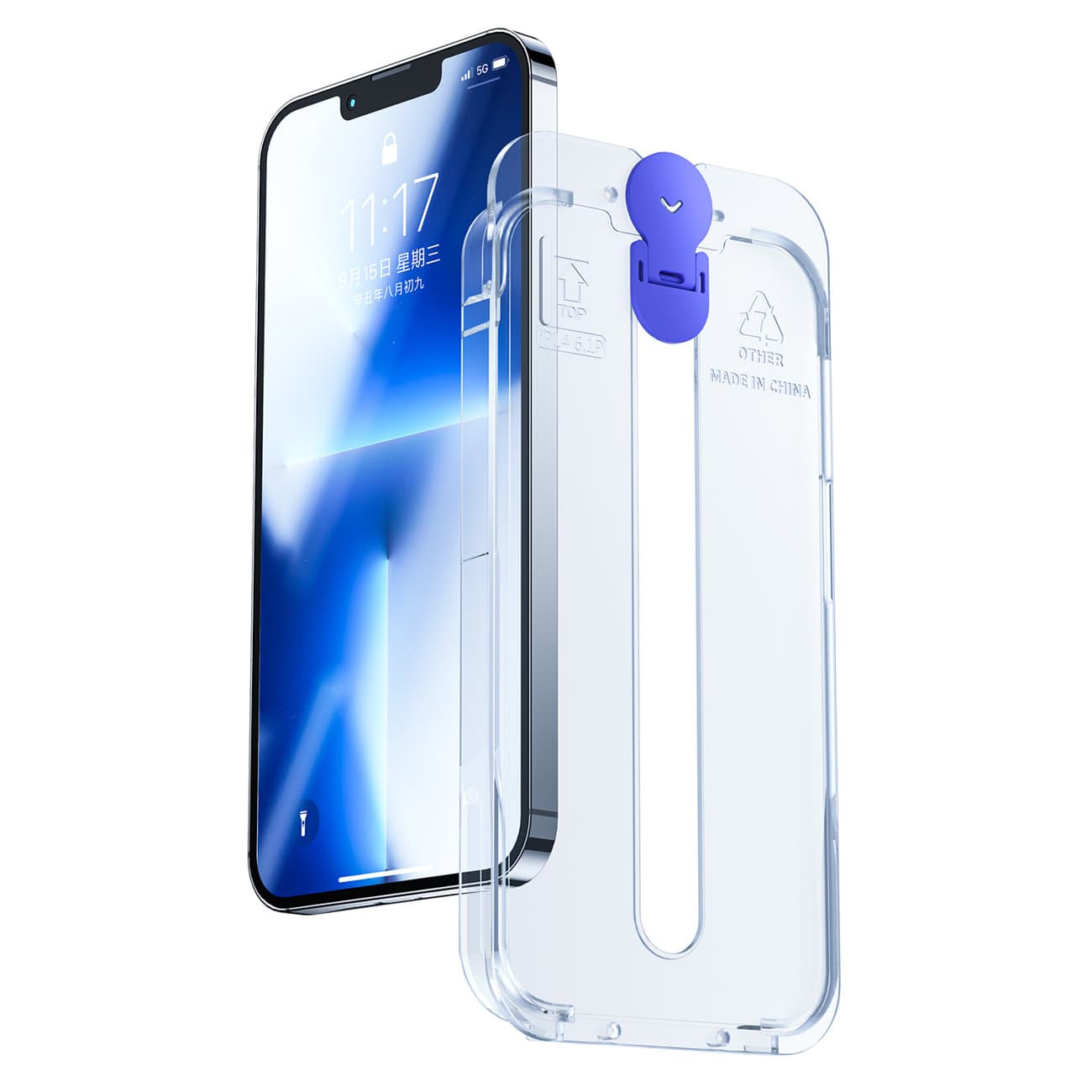 Комплект уред за поставяне и стъклено защитно покритие на iPhone 14 - Joyroom Knight Full Screen with mounting kit (JR-H09) (черен-прозрачен)