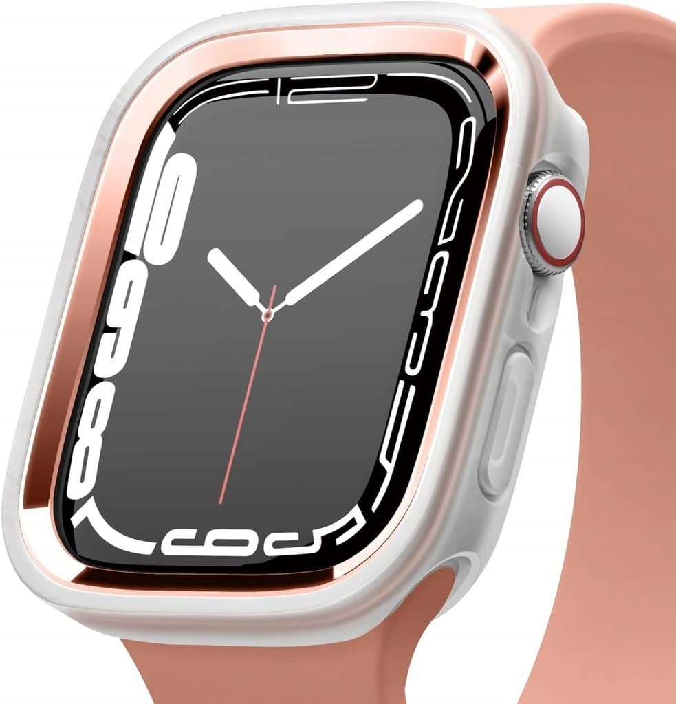 Силиконов (TPU) кейс с две сменяеми поликарбонатни части за Apple Watch 7 41мм, Apple Watch 8 41мм - Elago Duo Apple Watch Case (прозрачен-мат и розово злато)