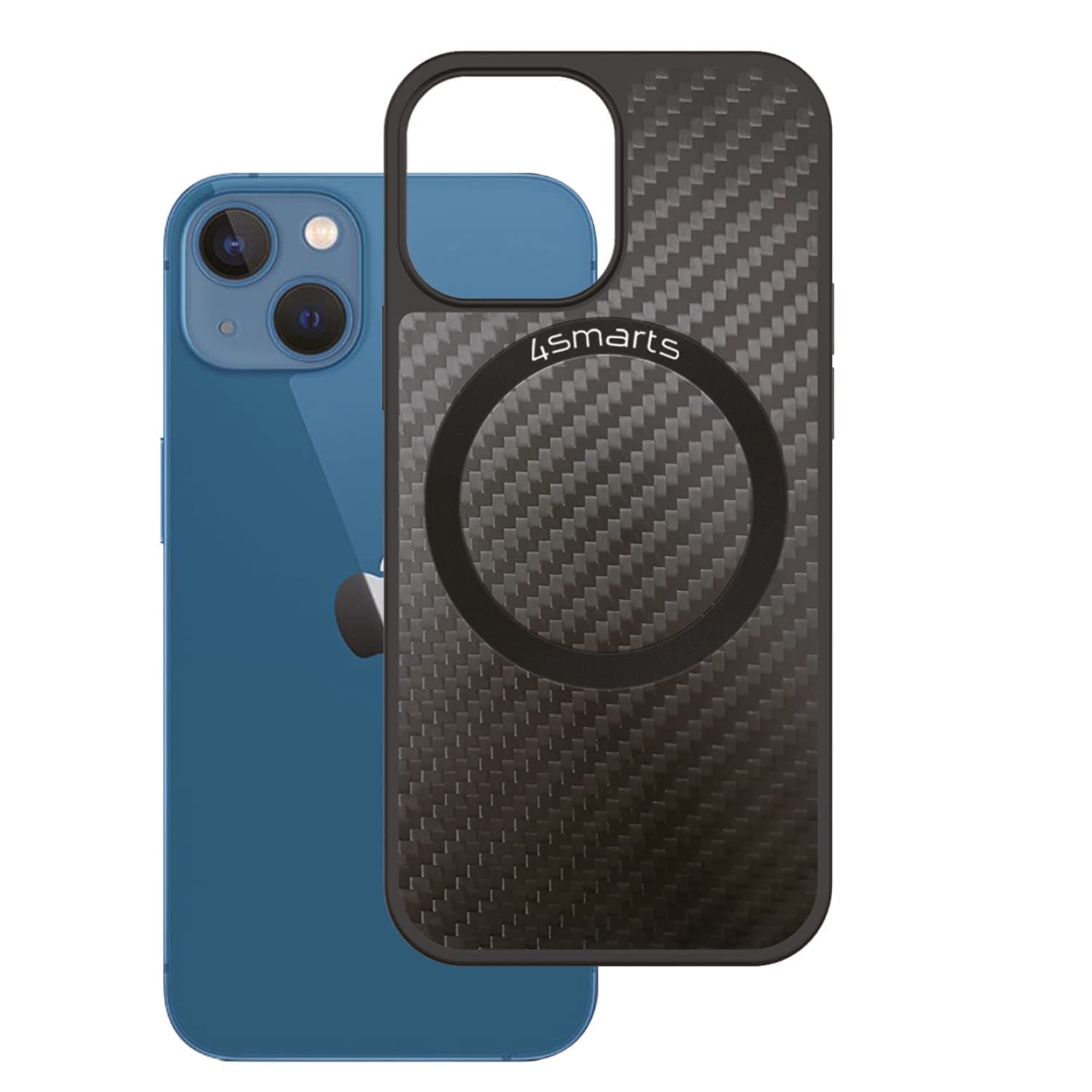 Удароустойчив кейс с карбоново покритие и MagSafe за iPhone 14 Plus - 4smarts Carbon Case With UltiMag (черен)