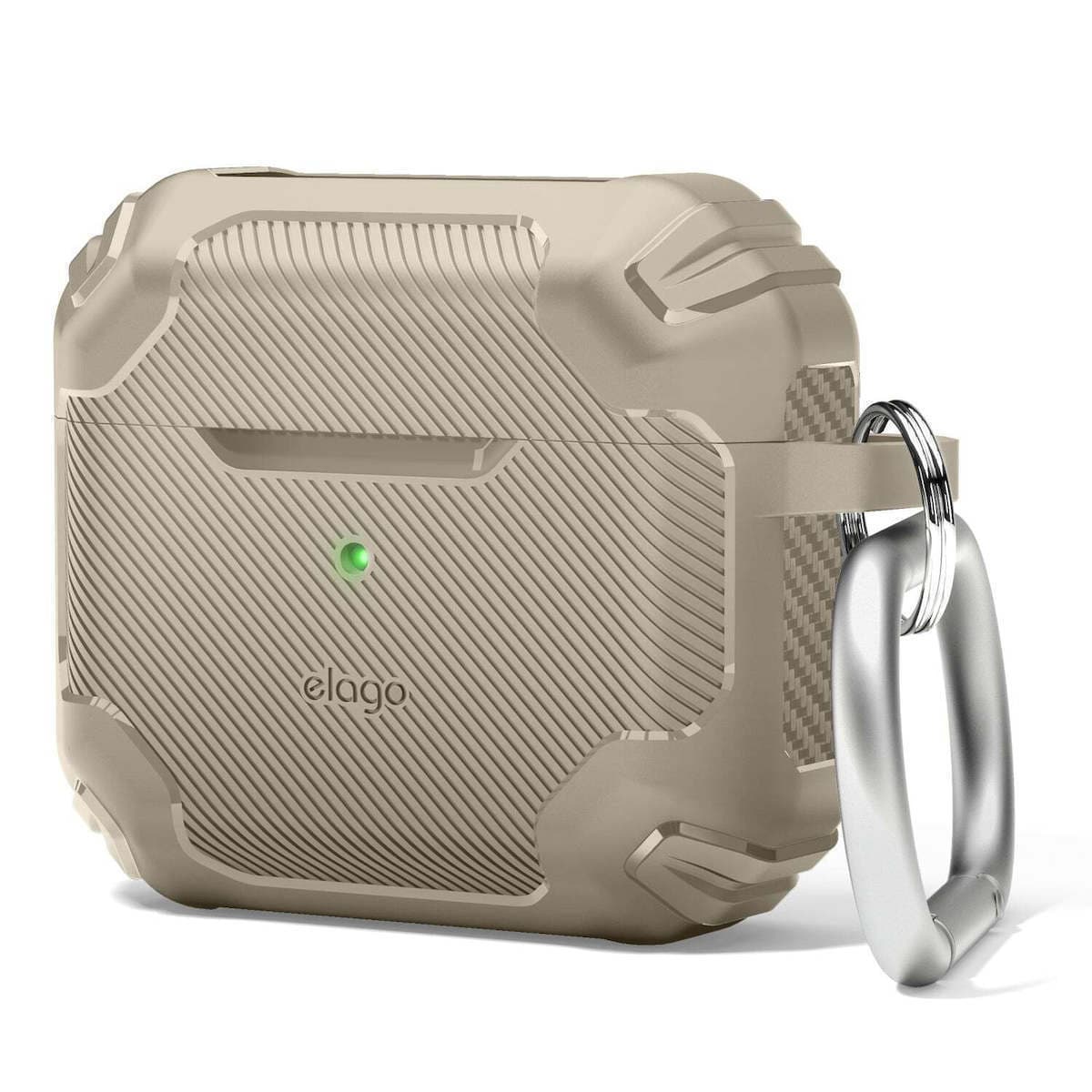 Твърд силиконов кейс с карабинер за Apple AirPods 3 - Elago AirPods 3 Solid Armor Case (бежов)