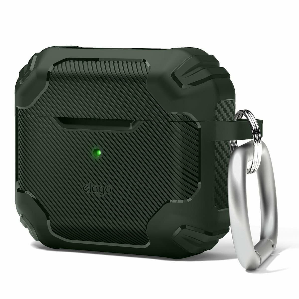 Твърд силиконов кейс с карабинер за Apple AirPods 3 - Elago AirPods 3 Solid Armor Case (зелен)