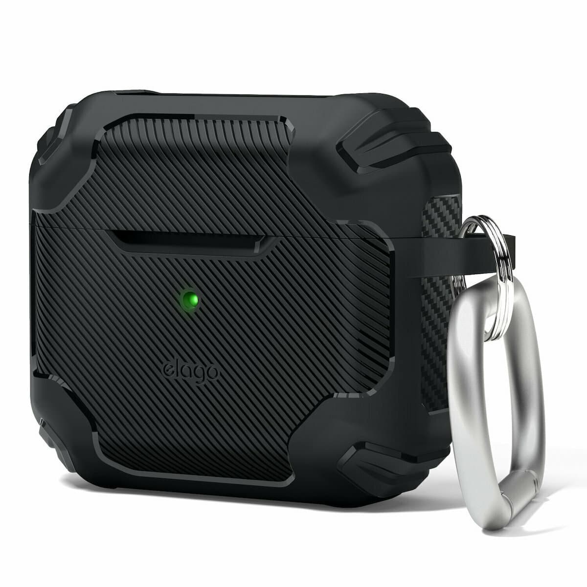Твърд силиконов кейс с карабинер за Apple AirPods 3 - Elago AirPods 3 Solid Armor Case (черен)